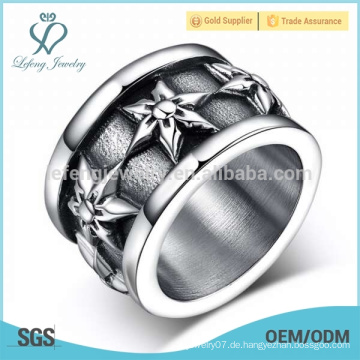 Silber gothic Blume gravierten Ring, Edelstahl Punk Rock Schmuck